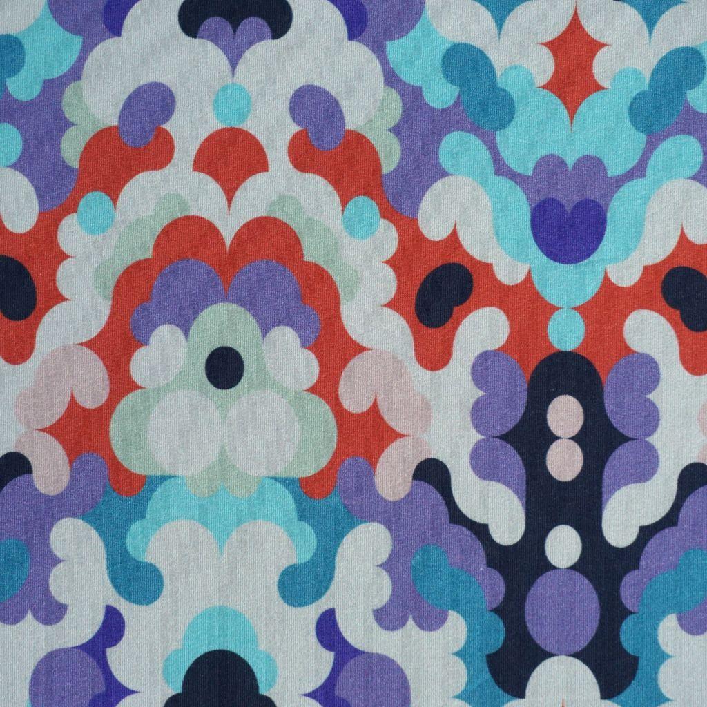 Stretch-Sweat leicht Retromuster 60er 70er lila türkis